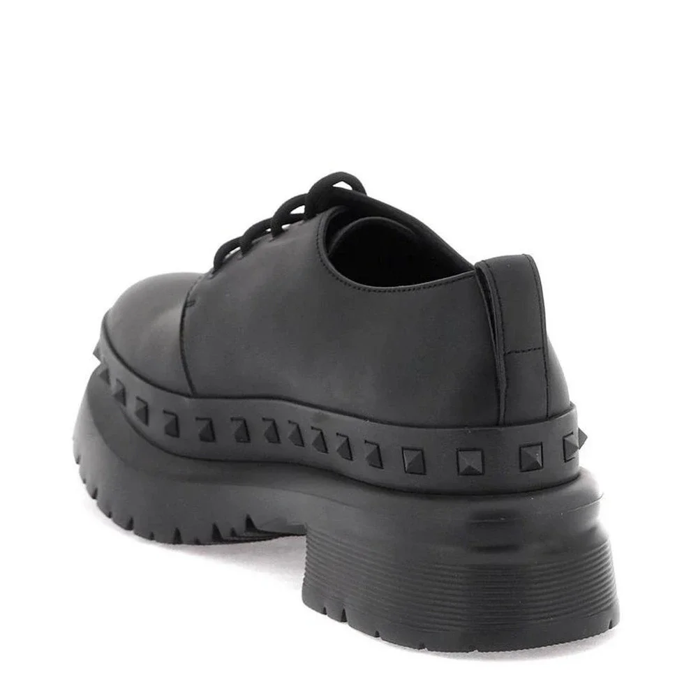 NIB Valentino Garavani Black M-Way Rockstud leather Derby shoes 42